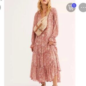 Free People women's medium feeling groovy oversized boho dress maxi long tiered